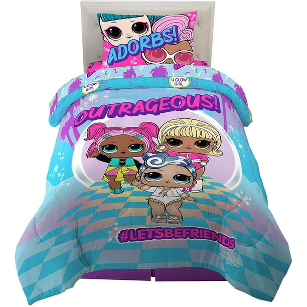 LOL Surprise Girls Reversible Twin Comforter & Sheet Set (4 Piece Bed