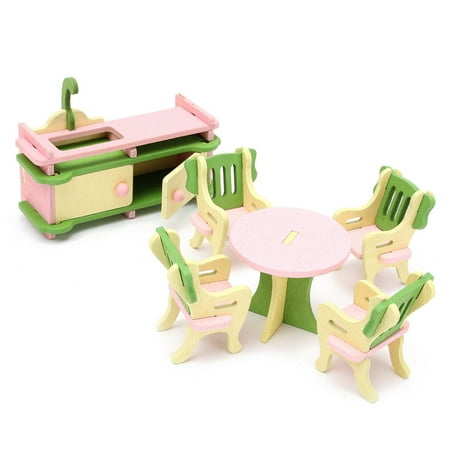 Dollhouse Bathroom Accessories Wood Family Doll Dollhouse Furniture Set, Pink Miniature Kitchen/Guest Room/Bathroom/Bedroom House Furniture Dollhouse Decoration accessories Kids Toy Gift ()