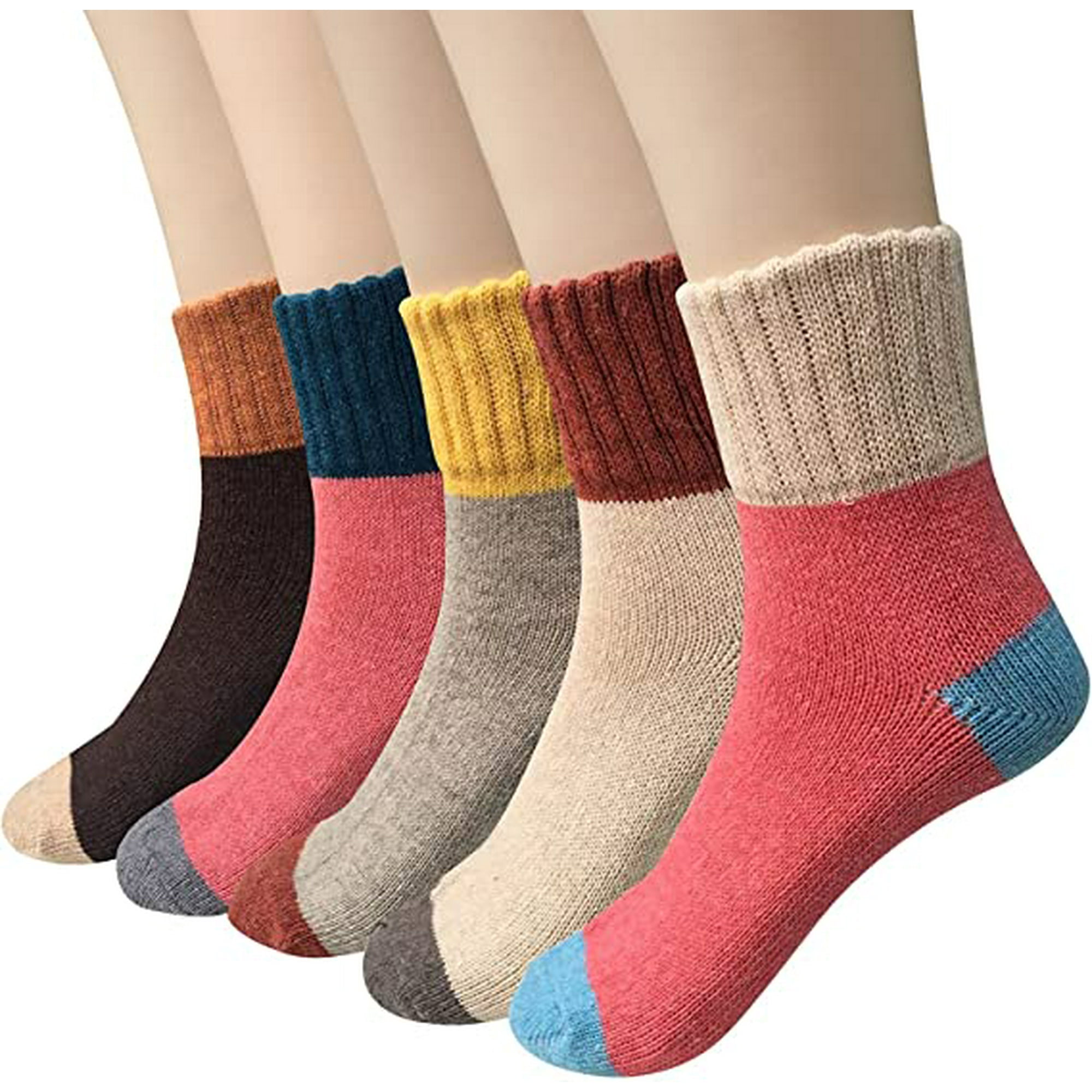 Chaussettes en laine Lot de 5 paires de chaussettes femme chaussettes hiver vintage doux chaud Pour Trekking Camping Sportive Coton Warm Wool chaussettes Walmart