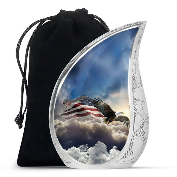 PARHUS Eagle Flying in Clouds with Flag Urn - Burial Urns for Human Ashes - Urns for Human Ashes Adult Man - Human Urns for Ashes Adult Large - Memorial Urns Human Ashes - (Size - 10inch)
