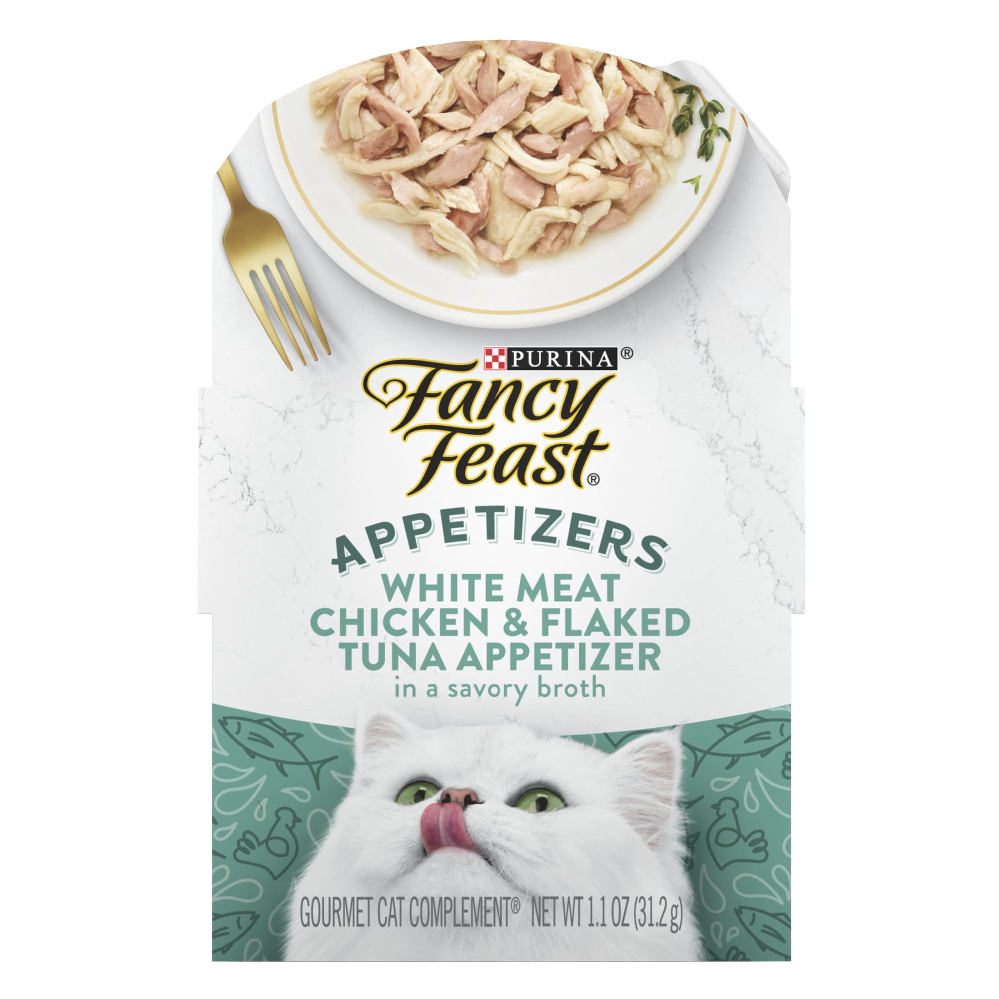 Purina Fancy Feast White Meat Chicken & Flaked Tuna Appetizer for Cats, 1.1 oz Tray