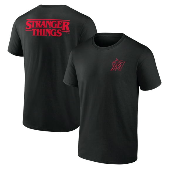 Men's Black Miami Marlins Stranger Things Graphic T-Shirt