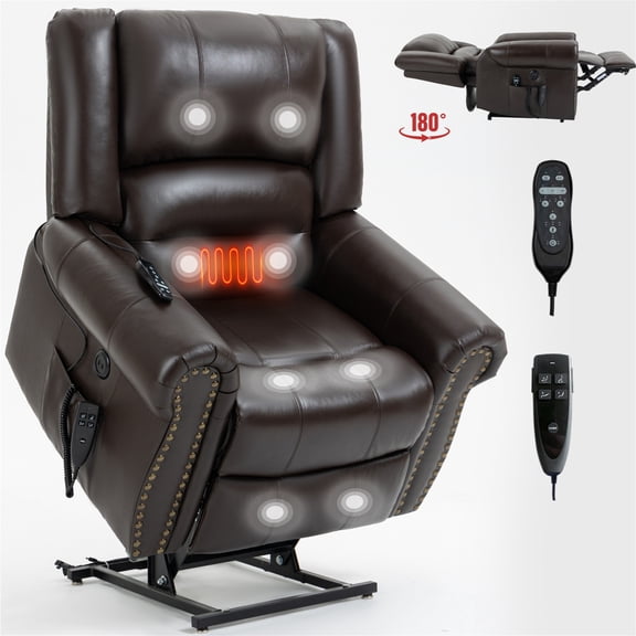 Aukfa Dual Motor Power Lift Recliner Chair Sleeper Sofa with Massage and Heat for Elderly, Infinite Position, 2 USB Ports, Brown