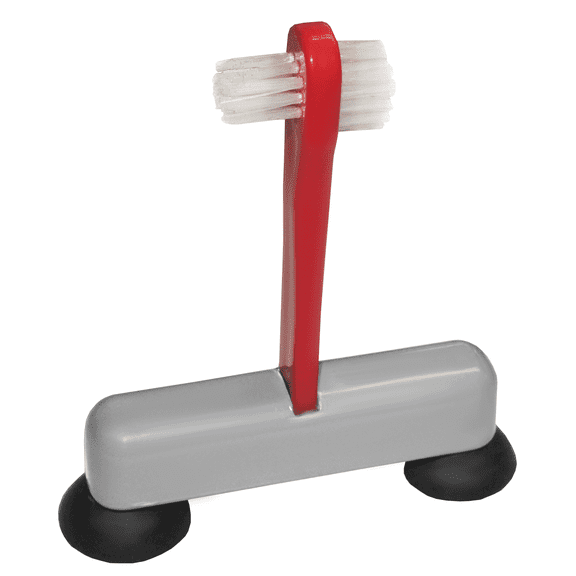 Rehabilitation Advantage Denture Scrub Brush & Suction Cup Holder Red/Gray