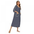 thumbnail image 4 of Women Zipper Front Robes House Coat Half Sleeve Loungewear Long Nightgown with Pockets Large Size Striped Sleeping Skirt, 4 of 6