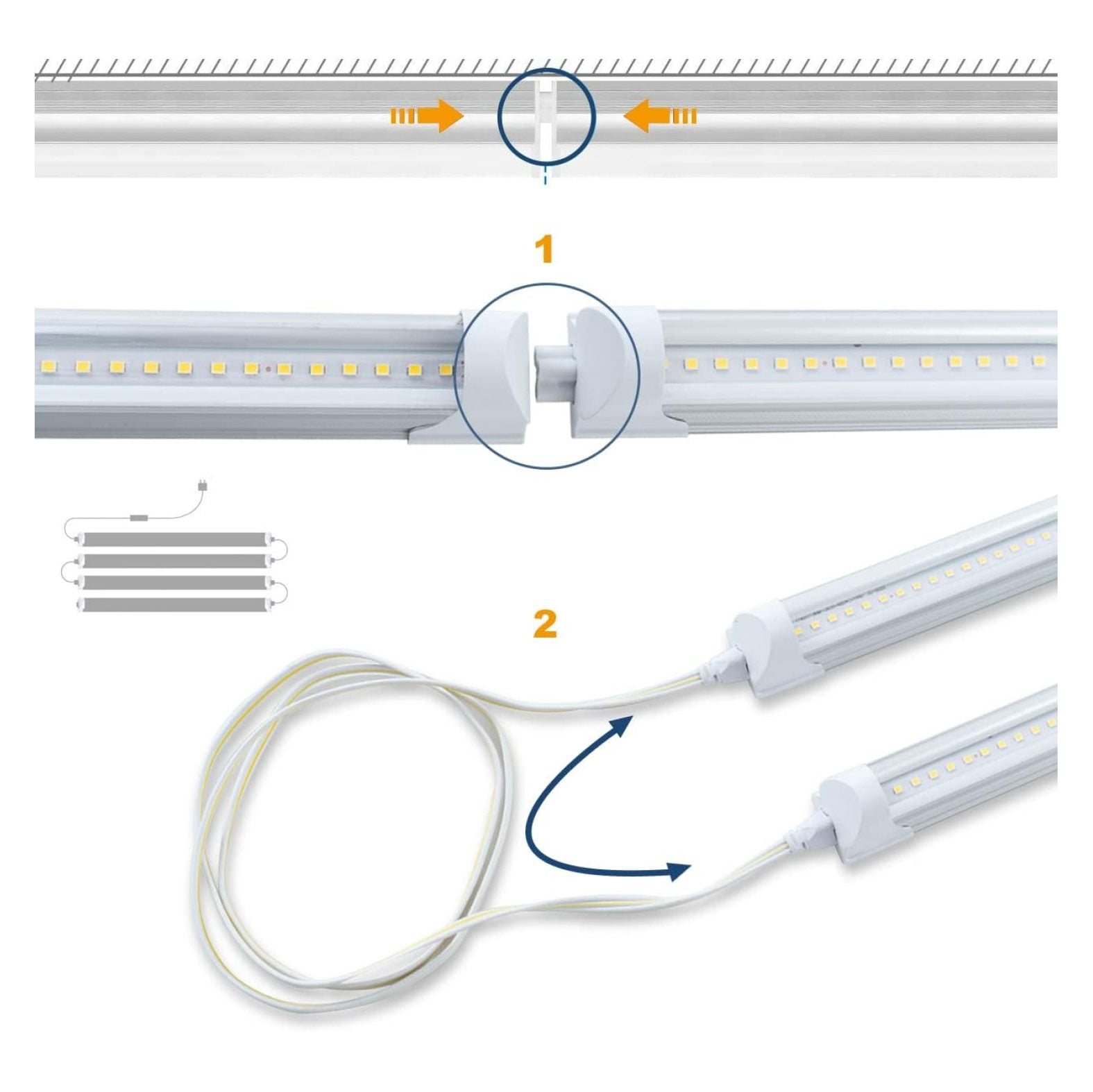 6 Pack T8 Shop Light, 4FT 24W 6000K Daylight White Linkable LED Integrated Tube Lights With Clear Cover, Bar Lights for Garage, Workshop, Workbench With On/Off Plug Cord
