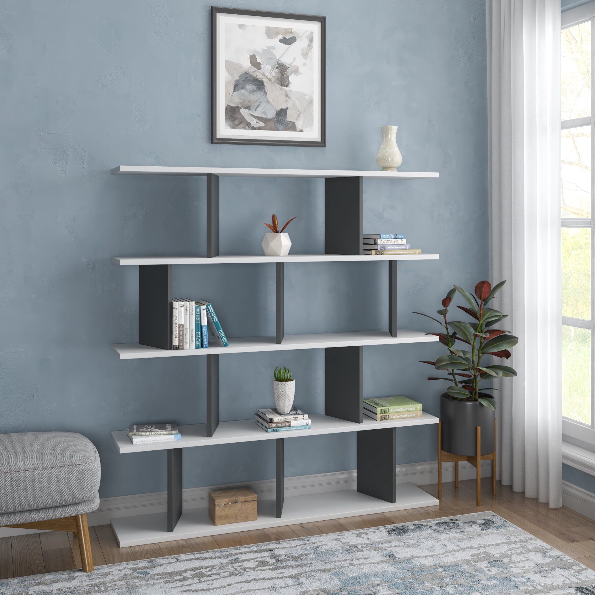 Ada Home Decor Jorin 4 Tier Open Shelf Cube Bookcase, Anthracite/White