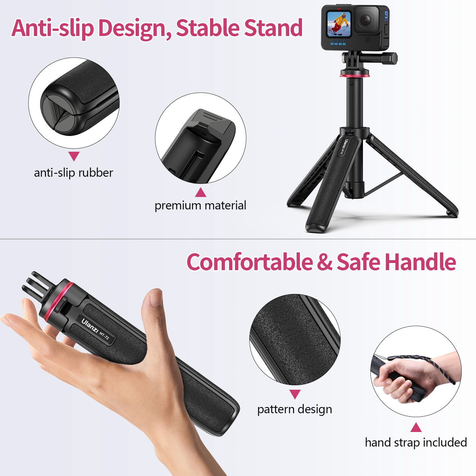 Ulanzi MT-72 Magnetic Quick Release Action Camera Tripod 17cm to 51cm Extendable Lightweight Aluminum Handheld Tripod/Monopod with Anti-Slip Base for GoPro DJI Travel Vlogging