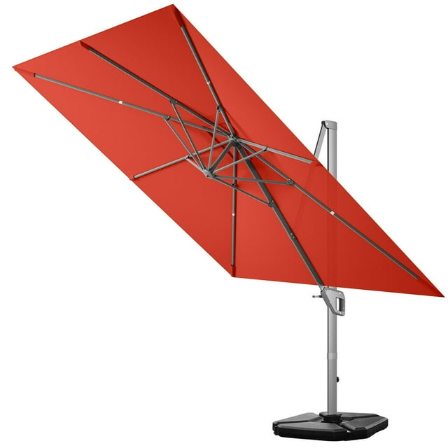 Gymax Parasol Déporté de Patio 10 X 10 Pi en Aluminium, Inclinaison 360°, Base Lestée, Orange