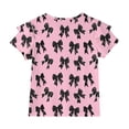 thumbnail image 4 of Girls Summer Shirts Casual Cute Ruffle Sleeve V-Neck T Shirts Loose Fit Tee Tops Fashion Bow Knot Print Tops Blouses Watermelon Red 10-11Y, 4 of 6