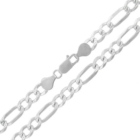 - .925 Sterling Silver 6.5mm Solid Figaro Link Diamond Cut Pave ITProLux Necklace Chain 20