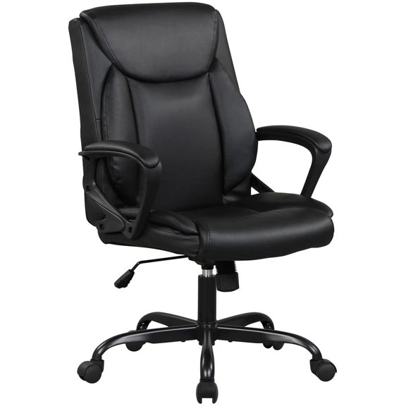 FDW Home Office Chair - Ergonomic Desk PU Leather w/Lumbar Support & Armrests for Adult , Black