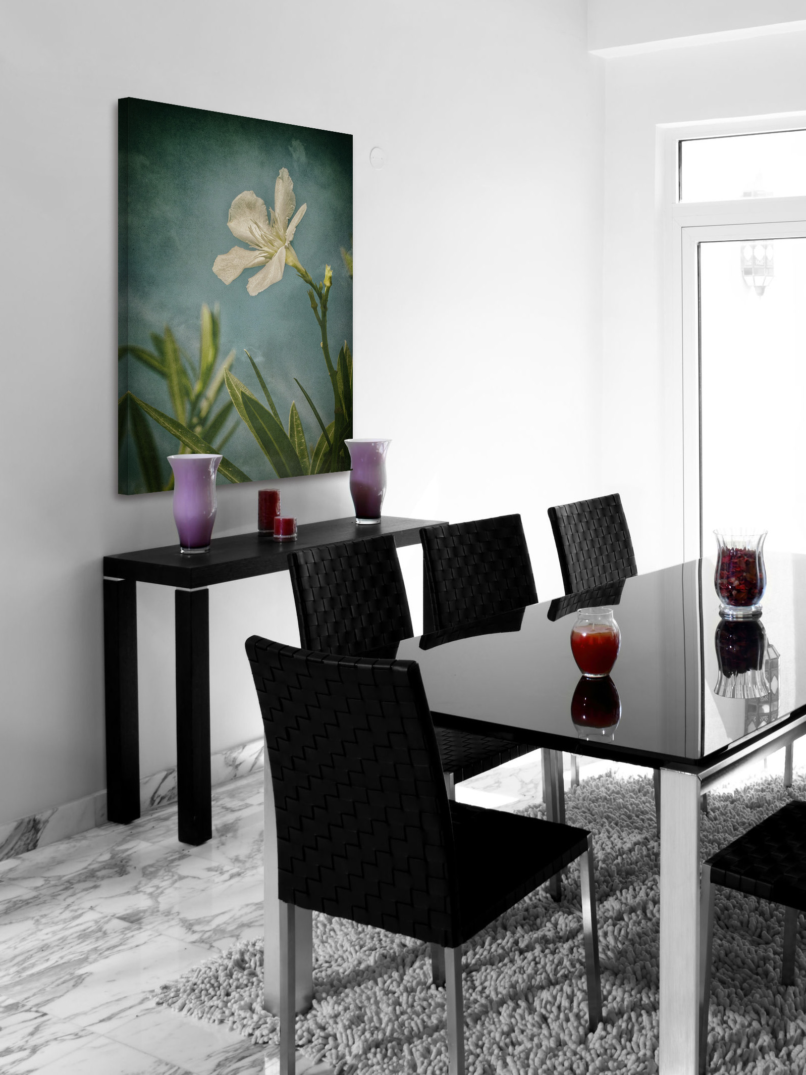 "White Flower Left" Painting Print on Wrapped Canvas