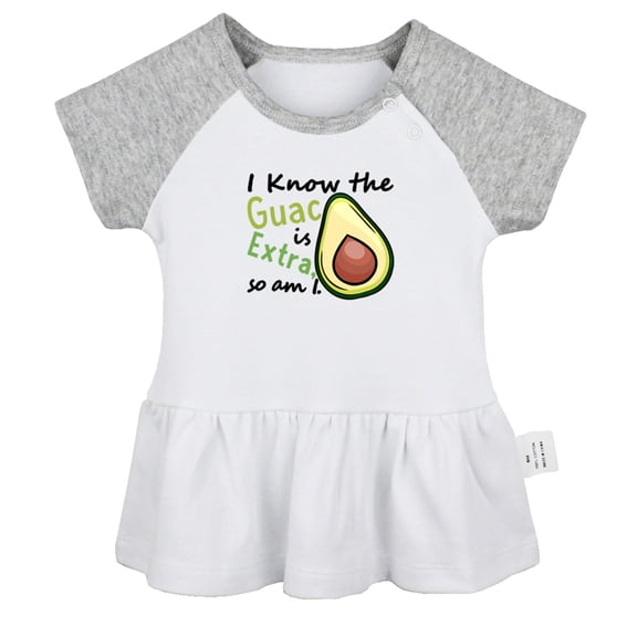 I Know the Guac Is Extra Funny Dresses For Baby, Newborn Babies Skirts, Infant Princess Dress, 0-24M Kids Graphic Clothes (Gray Raglan Dresses, 6-12 Months)