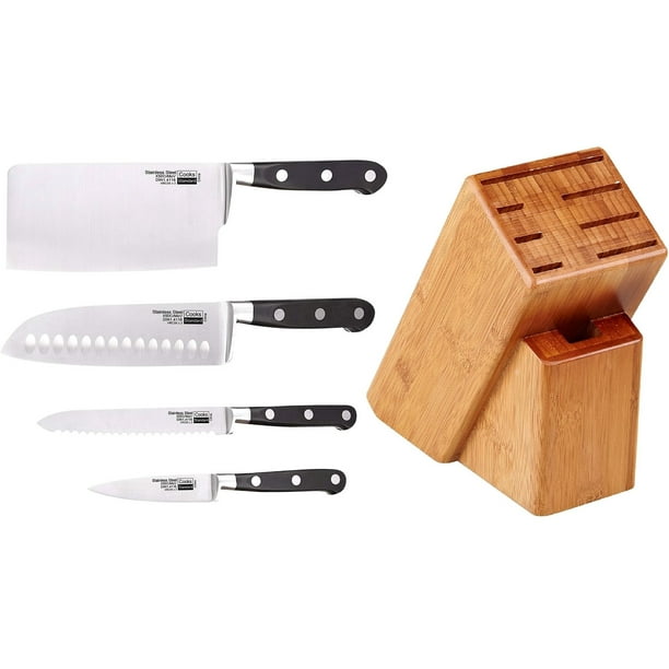Cooks Standard 5 Piece Chef Knife Set with Expandable Bamboo Block