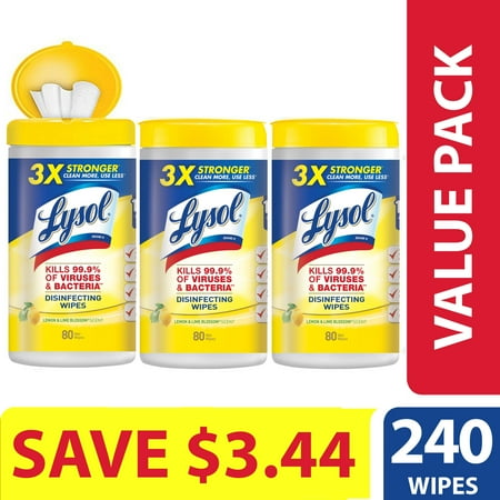 Lysol Disinfecting Wipes, Lemon & Lime Blossom, 240ct (3X80ct)