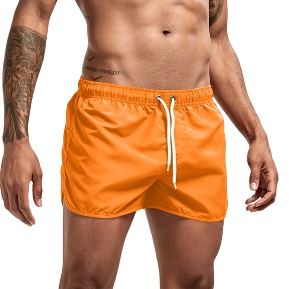 Boyscolos Mens Board Shorts Swimwear Summer Beach Swim Drawstring Shorts Surfing Sport Bathing Suit Athletic Gym Shorts Saffron L