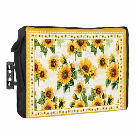 Outdoor TV Cover 60 to 65 Inches, Sunflower Farmhouse Yellow Floral Retro Newspaper Background Waterproof TV Cover with Remote Control Pocket, Flat Screen TV Cover Protector for Outside TV
