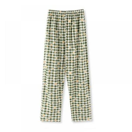 

Xmarks Women Plaid Pajama Pants Sleepwear Stretch Bottoms Cotton Lounge Green Flower Tag L/US M