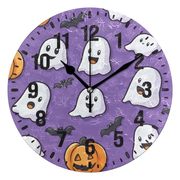 Yayeee 10" Wall Clock Battery Operated Quartz Round Silent Non-Ticking Home Decor, Halloween Ghosts Purple