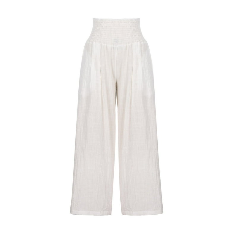 RKZDSR Womens Cotton Linen Wide Leg Pants Summer Casual High