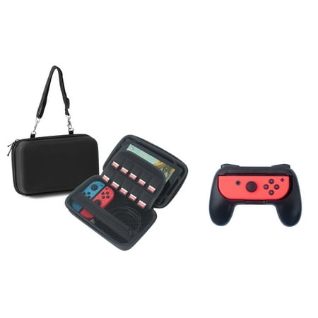 Insten Travel EVA Hard Carry Shell Case Pouch (Fit In-Car Mount) with 10 Game Card Storage Slot Zipper Pocket For Nintendo Switch Console & Accessories (Bundle with 2-pcs Joy-Con Controller