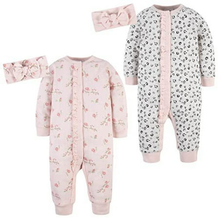 

Gerber baby-girls 4-piece Coveralls & Headband Sets