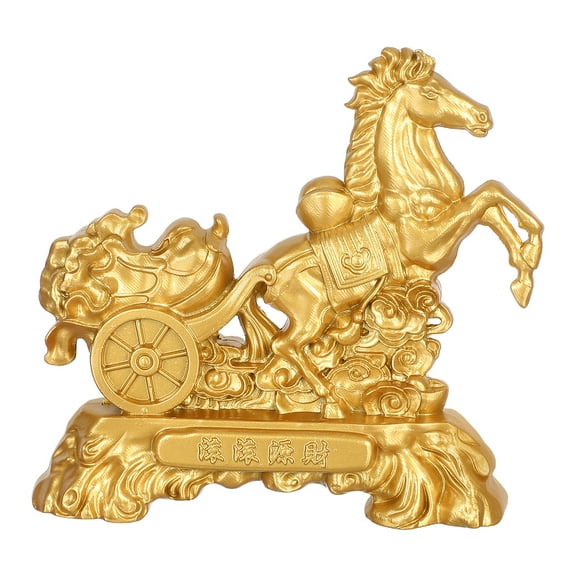 Raindrops Feng Shui Golden Horse Figurine Chinese Zodiac Ornament for Office Desk and Living Room Decoration