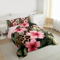 thumbnail image 3 of jejeloiu Pink Rustic Floral Twin Comforter Set,Leopard Monstera Leaf,Ultra Soft Reversible Decor,2-Piece, 3 of 8