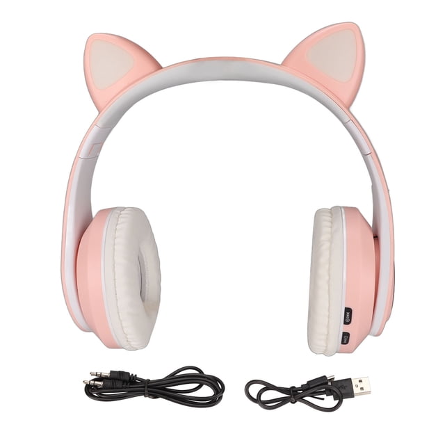 Cute Headset, Foldable Cat Ears Headphone Leather Earmuffs For Student For Kids Pink