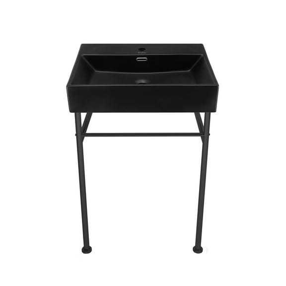 Reims 24 Ceramic Console Sink Matte Black Basin Black Legs