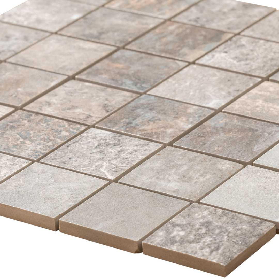 The Tile Life Wells Stone Slate 2" x 2" Multi Brown Porcelain Mosaic Tile, Case of 11
