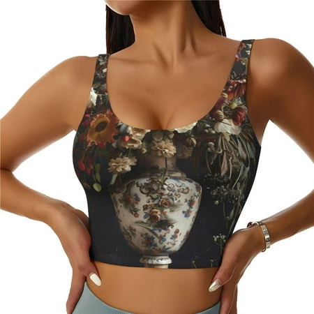 Matuu Vintage Floral Vase A for Women s Sports Bra - Soft  Comfortable and Breathable Sports Vest for Yoga  Fitness  and Dance-X-Large