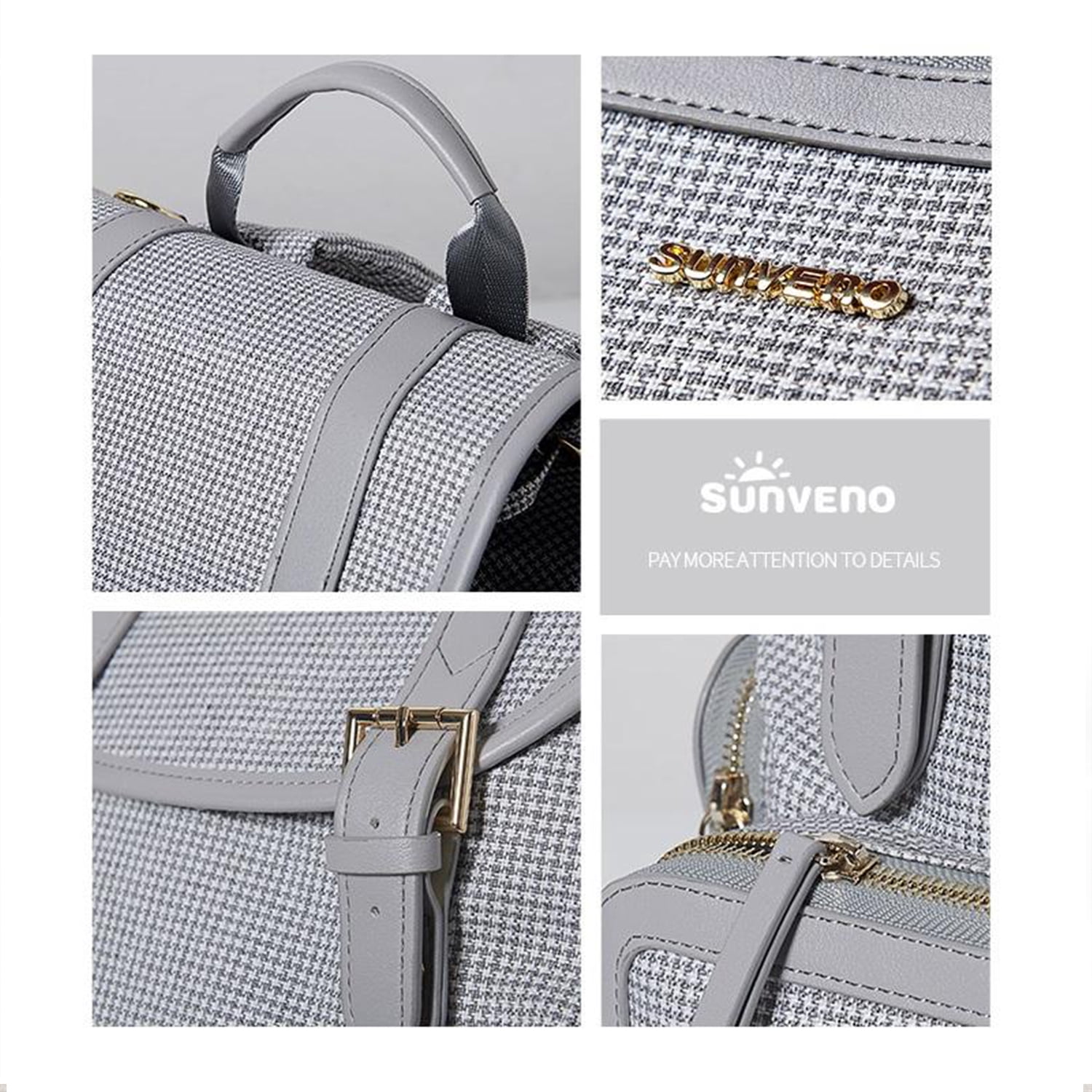 Sunveno Tweed Backpack Large Capacity Diaper Bag Nappy Organizer Backpack, Gray