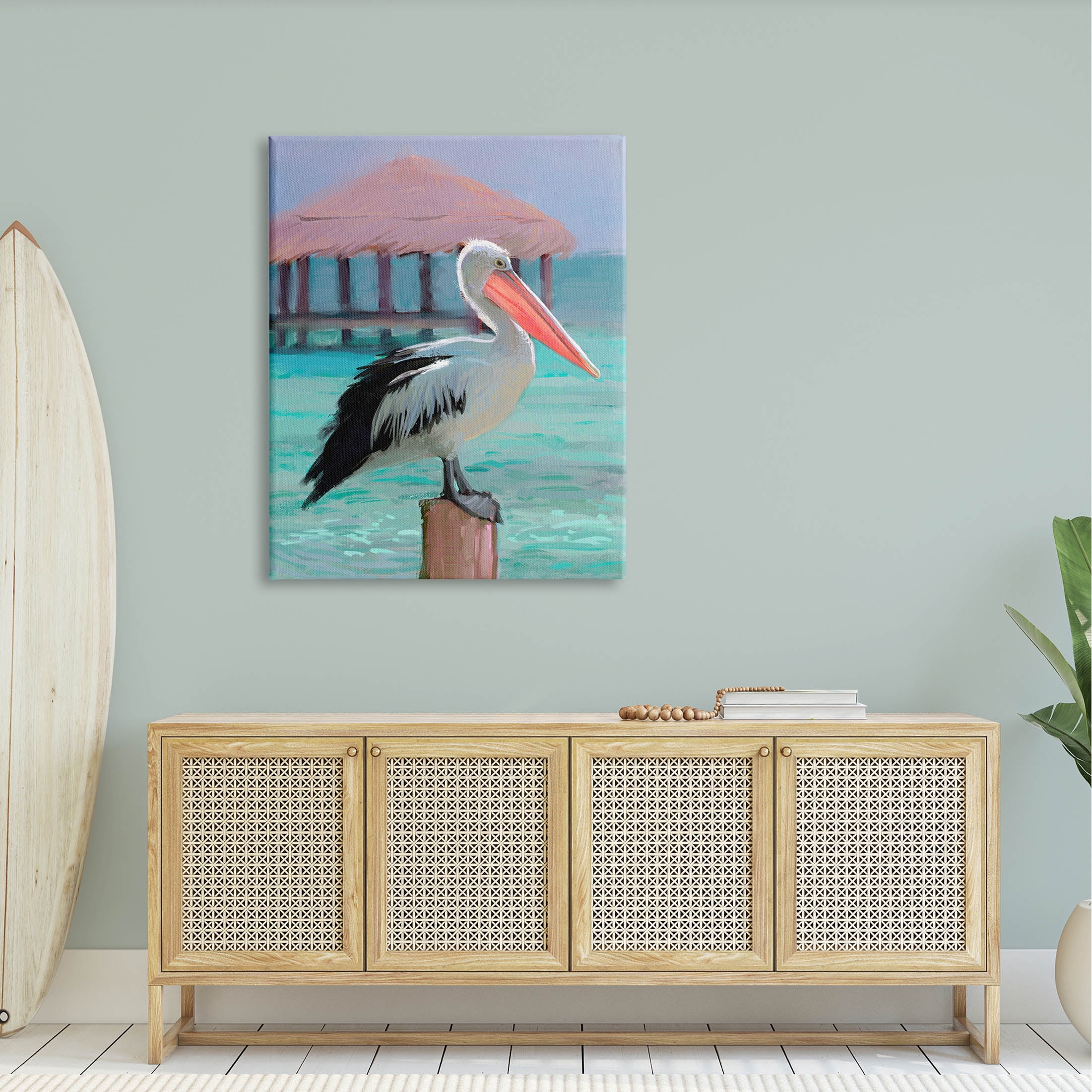 Stupell Industries Tropical Perched Pelican Painting Gallery Wrapped Canvas Print Wall Art, Design by Ziwei Li