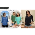 thumbnail image 6 of MOYIKO Pleated Blouses for Women 3/4 Length Bell Sleeve T Shirts Dressy Casual Round Neck Summer Tops, 6 of 7