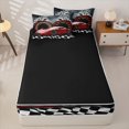 thumbnail image 4 of Castle Fairy Bright Red Racer Zipper Full Size Comforter Sets with Fitted Sheet and 2 Pillowcases for Teenager,Race Track Graphic Zipper Bedding Set,Crimson Gray Tone,4pcs,Black Reversible, 4 of 6