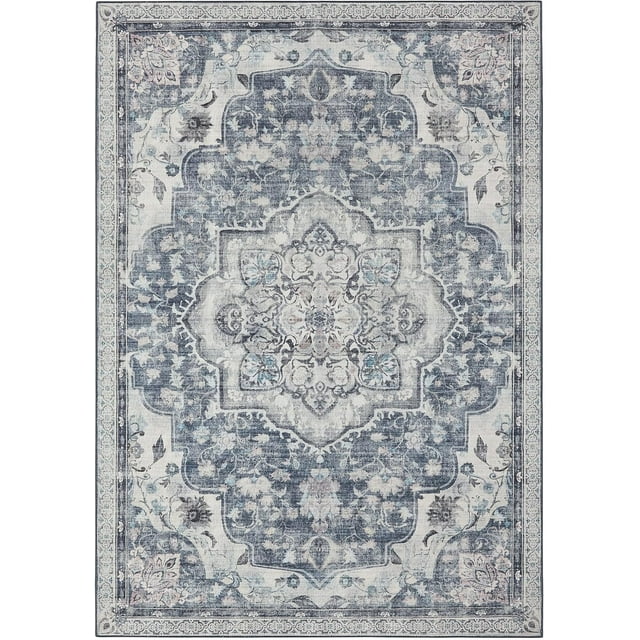SONGMICS HOME Alfombra, Alfombra Antideslizante 153 x 214 cm para Dormitorio, Estilo Vintage, Lavable a Máquina, Gris Paloma