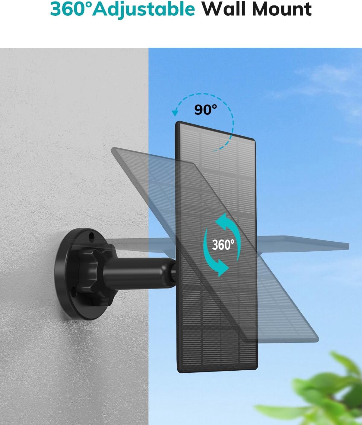 ZUMIMALL 3W Solar Panel for Security Cameras, IP66 Waterproof Solar Panel with 10ft Type C Cable,Black (Type C Port)