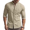 thumbnail image 4 of ZZwxWA Mens Crew Neck Long Sleeve Shirt Casual Solid Color Blouse Button Down Up Holiday Shirts Fit Versatile Tshirt Tops Cotton Linen, 4 of 6