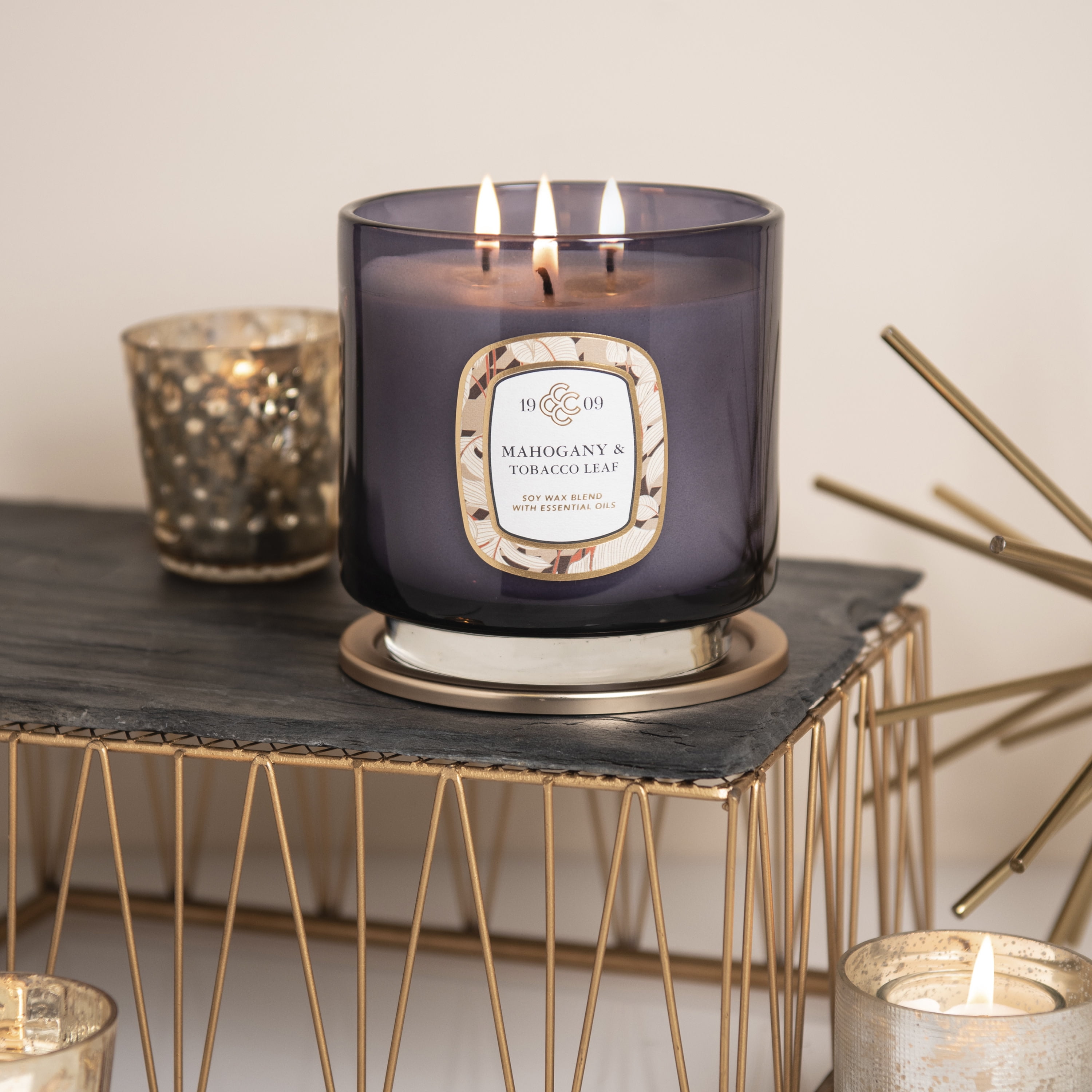 outpost tobacco mahogany candle Colonial Candle 1909 Mahogany & Tobacco Leaf Candle, 3 Wick, 20 oz, 80  Hours Burn, Woody & Earthy