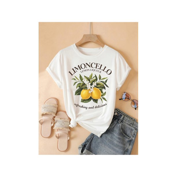 Women's Casual Lemon & Lime Graphic Tee - Soft Rayon Blend, Short Sleeve, Round Neck, Machine Washable - Perfect for Spring/Summer Outfits