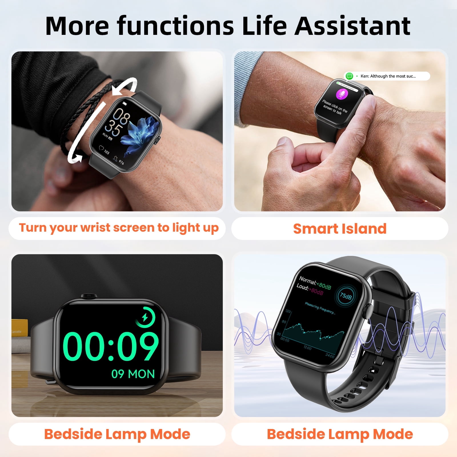 Mingdaln 1.85" HD Men Women's Smart watch，with Answer Make Calls/120+Sports Modes/10 Days Standby, IP68 Waterproof Fitness Tracker fits for Android Iphone Devices,perfect gift （ Black）
