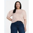 thumbnail image 2 of Time and Tru Women's and Women's Plus Cotton Lace Inset Blouse with Elbow Length Sleeves, Sizes XS-4X, 2 of 6
