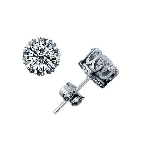 Emma Manor Fashion Women Jewelry 14k White Gold Plated 1 Carat Round Solitaire CZ Diamond Stud Earrings