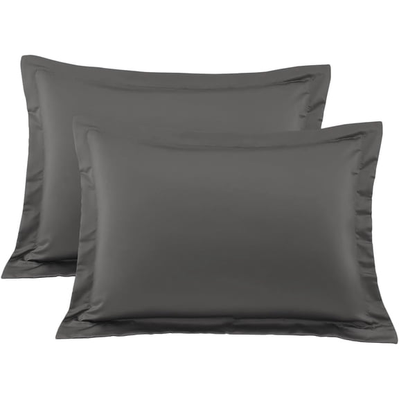 1000 Thread Count Egyptian Cotton 2-Piece Pillow Sham Set with Flanged Border, Euro Size (Non-Standard) (26" x 26") Elephant Grey Solid