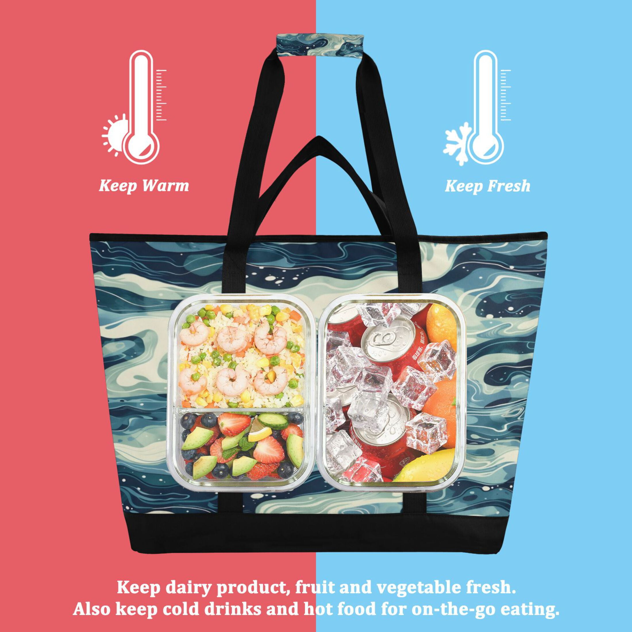 Large Hand-held Ice Pack Picnic Bag Insulation and Refrigeration Suitable for Shopping Picnics and Camping Green River