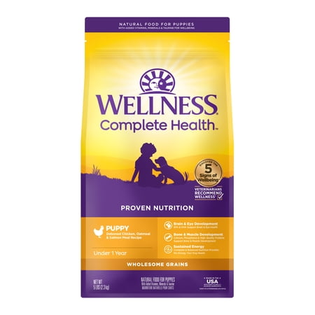 Wellness Complete Health Natural Puppy Dry Dog Food Chicken Salmon & Oatmeal 5-Pound Bag