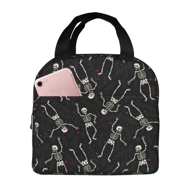 Easygdp Happy Skeletons Dancing Bolsa Térmica Premium - Tela Oxford Impermeable, Gran Capacidad, Bolsillo Frontal, Unisex para Trabajo, Escuela, Actividades al Aire Libre y Picnics
