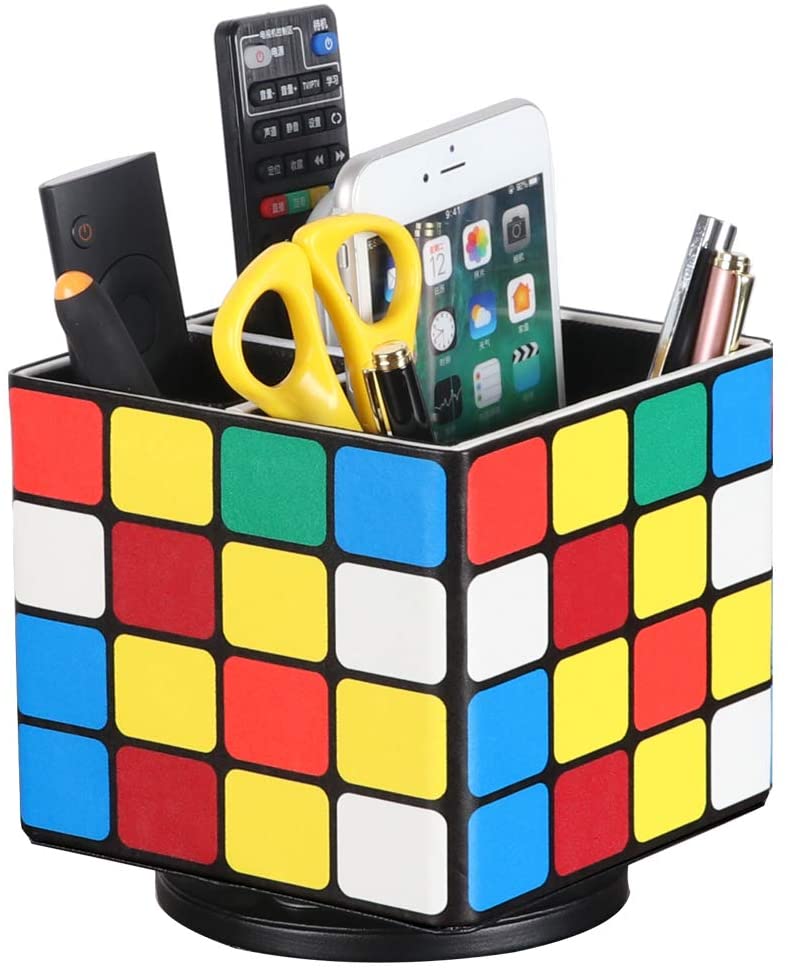 Leather Remote Control Holder, 360 Degree Spinning Desk TV Remote Caddy